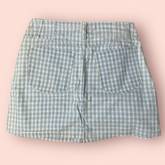 Vtg 90's Blue Plaid Button Up Mini Skirt Pockets Size 9/10 Waist 30 Cottagecore - Picture 5 of 5